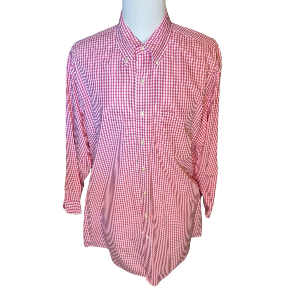 Brooks Brothers Shirt Men XXL Pink White Gingham Long Sleeve Button Down 18.5 34